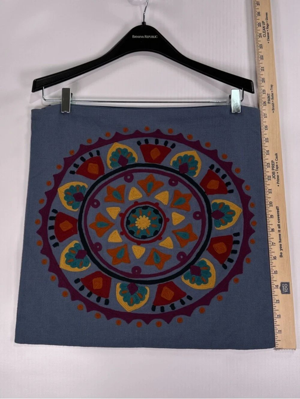 Crate & Barrel Navita Embroidered Medallion Pillow Cover Blue Multi 18x18